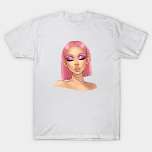 Pink Hair Makeup Girl T-Shirt